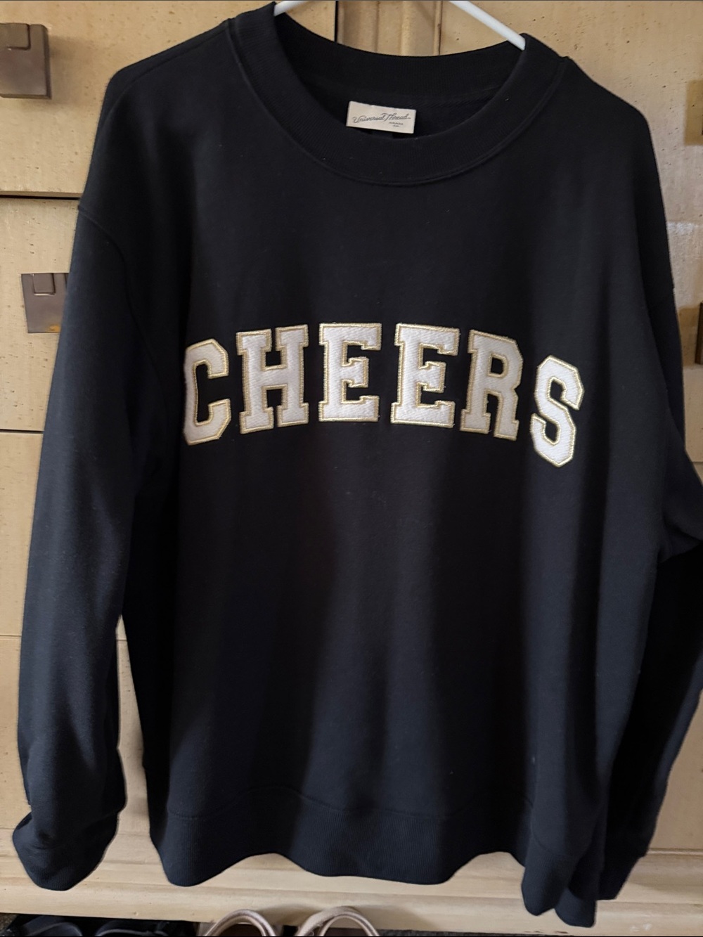 Universal Thread Black Sweatshirt with Cream CHEERS Print